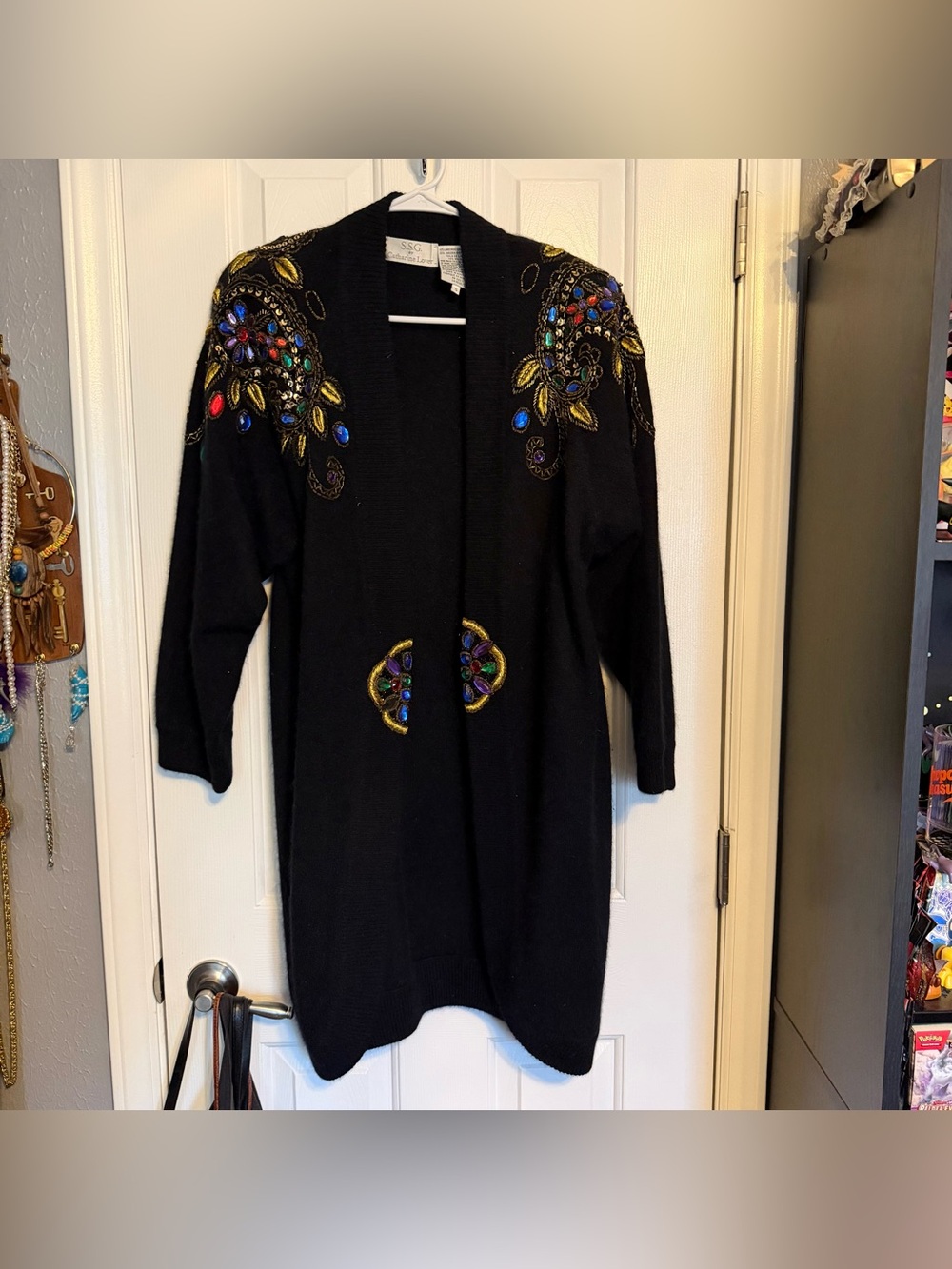 Vintage S.S.G. Angora and Wool Long Embroidered Cardigan Womens Small
